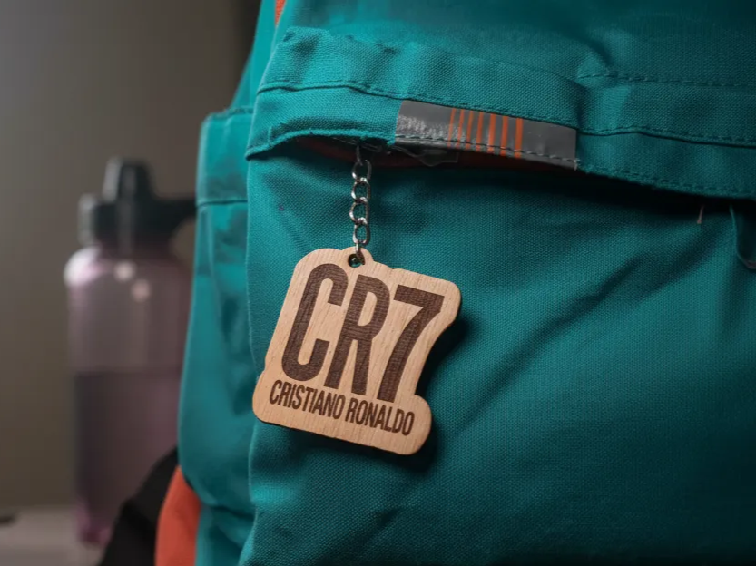CR7 Cristiano Ronaldo wooden football keychain design