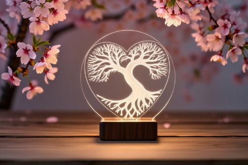 [Laser cut and engrave,Blade cut,Other] Heart Tree of Life Acrylic LED Lamp SVG | Valentine's Day | Optical Illusion Night Light | Svg Dxf Pdf Ai | Laser Cut for Xtool Glowforge