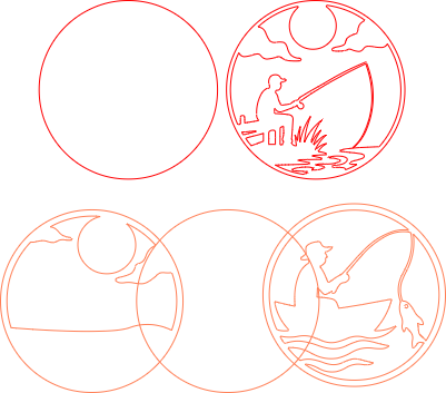 2 X ROUND LAYERED FISHING SILHOUETTE WALL ART.xcs