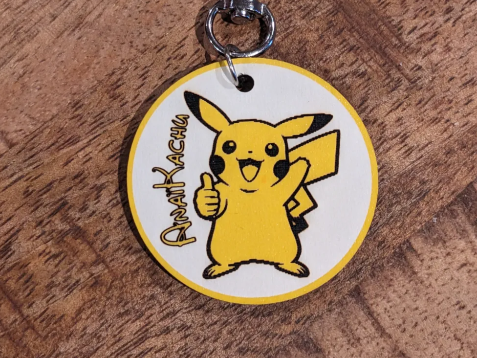 Personalized Round Wood Pikachu Keychain pokemon keychain idea