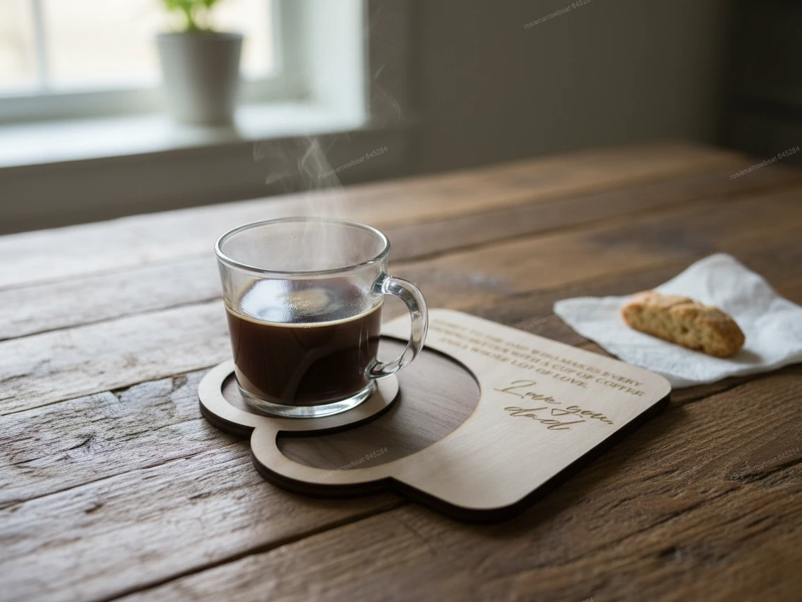Wooden coffee mug coaster engraved with Love You Dad message