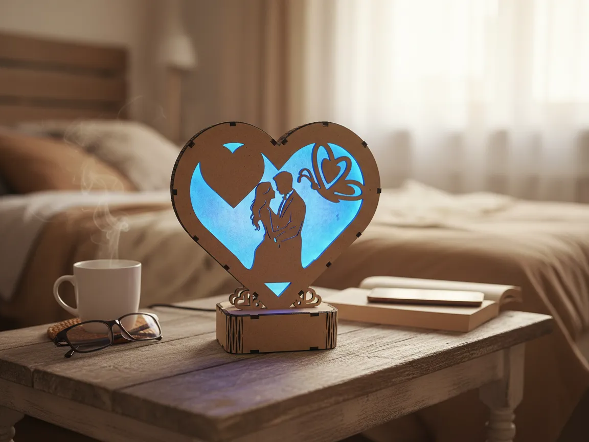 Idea regalo per la fidanzata: lampada da tavolo LED a forma di cuore con sagoma di coppia