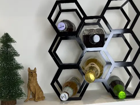 Botellero hexagonal cortado con láser en negro, idea de regalo de vino