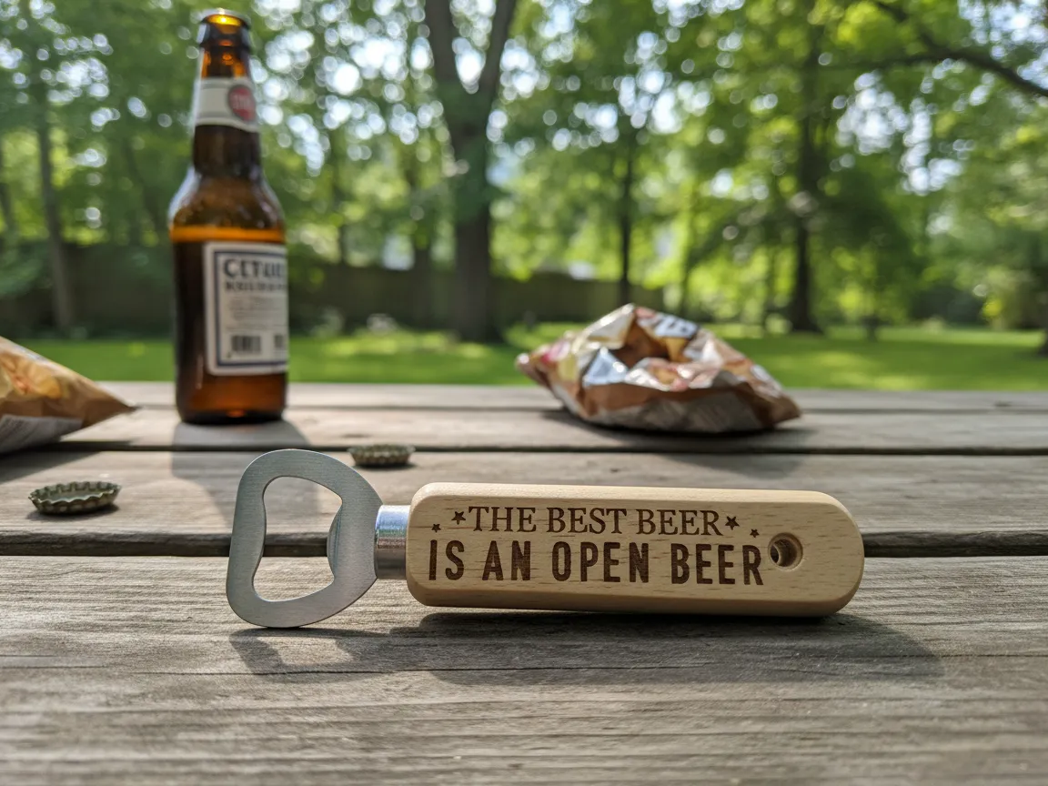 Wooden Bottle Opener with The Best Beer Is An Open Beer Quote groomsmen gift idea