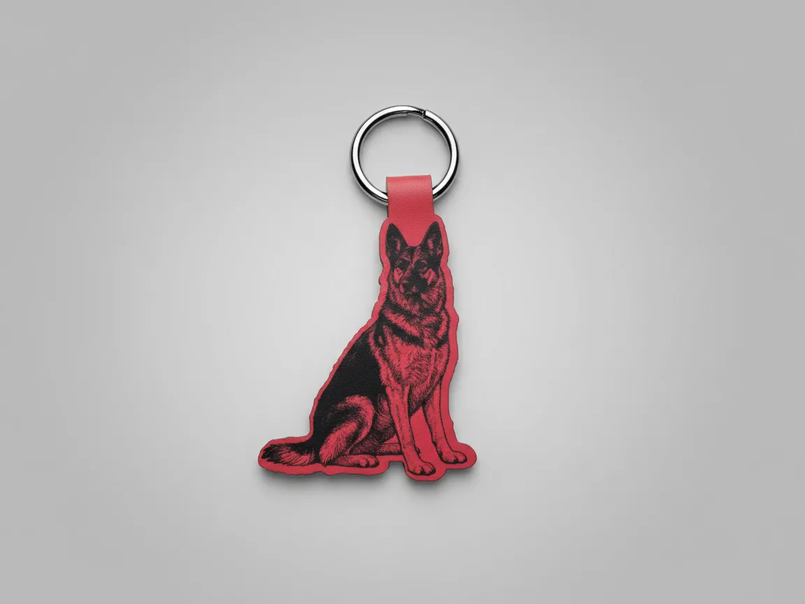 German Shepherd Leatherette Keychain custom leather keychain idea