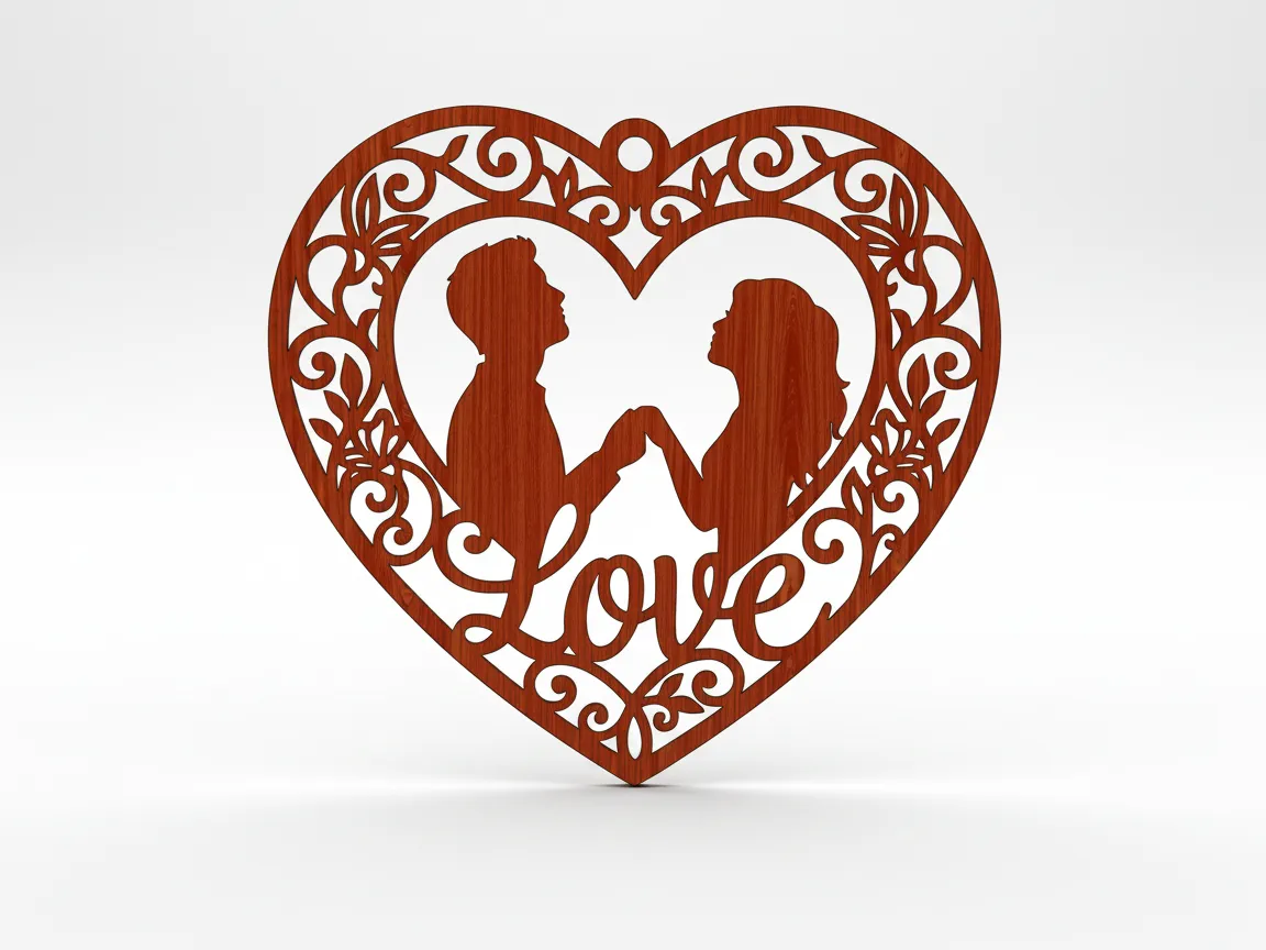 Ornamento a cuore coppia Love, idea di silhouette tagliata al laser