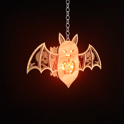 [Laser cut and engrave] Halloween Bat Lantern SVG - Cat with a Web Night Light