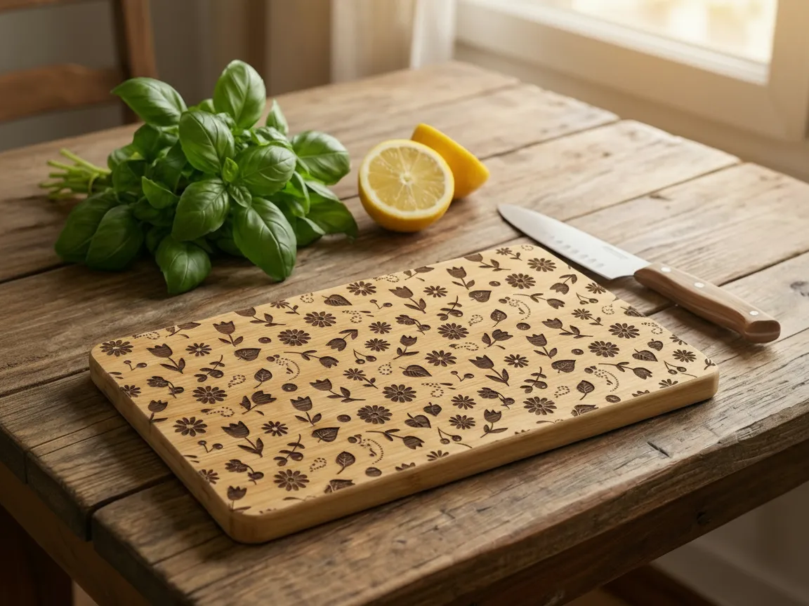 Whimsical Floral Engraved Bamboo Cutting Board cutting board design