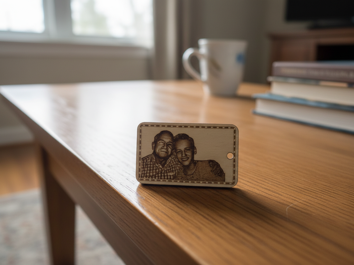 Rectangular Wooden Photo Keychain, Two-Person Portrait personalized photo gift design