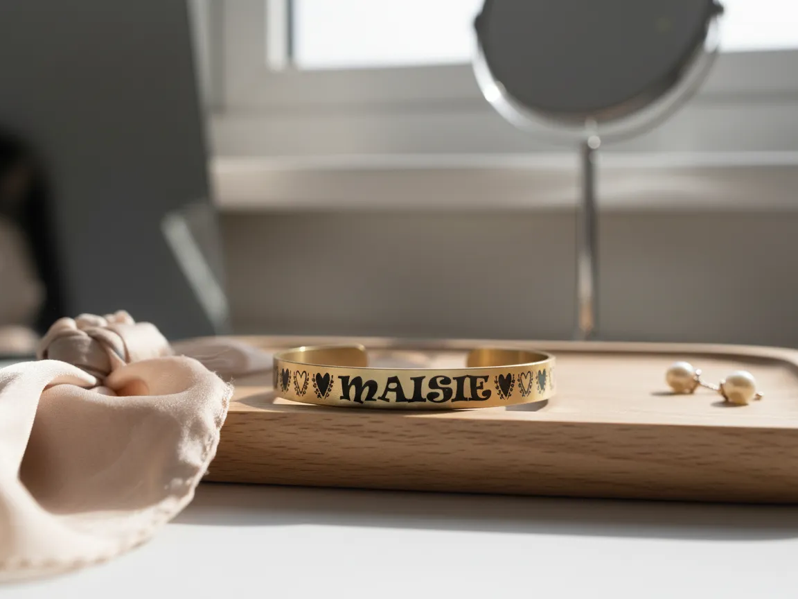 Personalized Gold Engraved Bracelet with Heart Design gift for her design