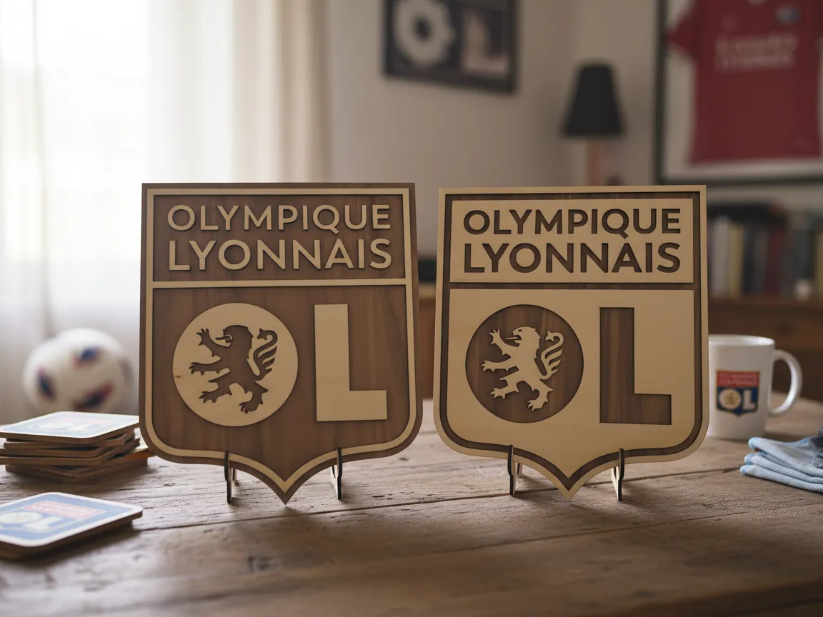 Laser Cut Wooden Olympique Lyonnais Logo Display Stand sports logo design
