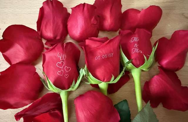 Red Roses with Personalized Text and Heart Accents anniversary gift for her idea