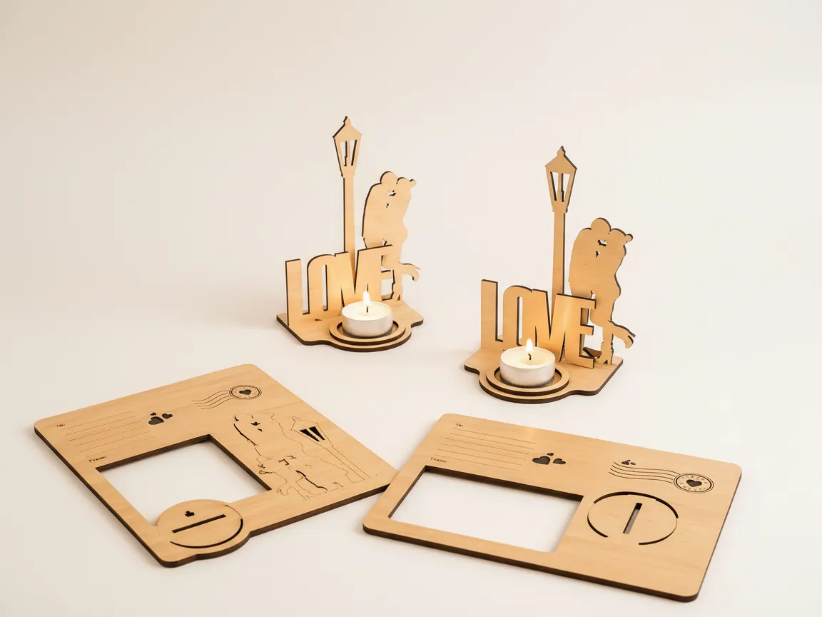 Idea regalo per la fidanzata: portacandele a forma di biglietto d'amore tagliato al laser