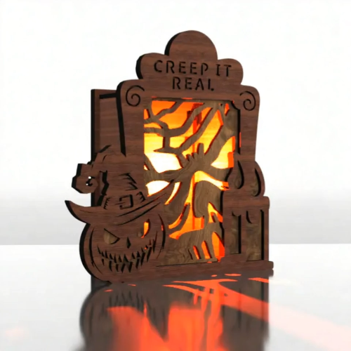 [Laser cut and engrave] Laser Cut Halloween Light Box Pumpkin Witch Decoration