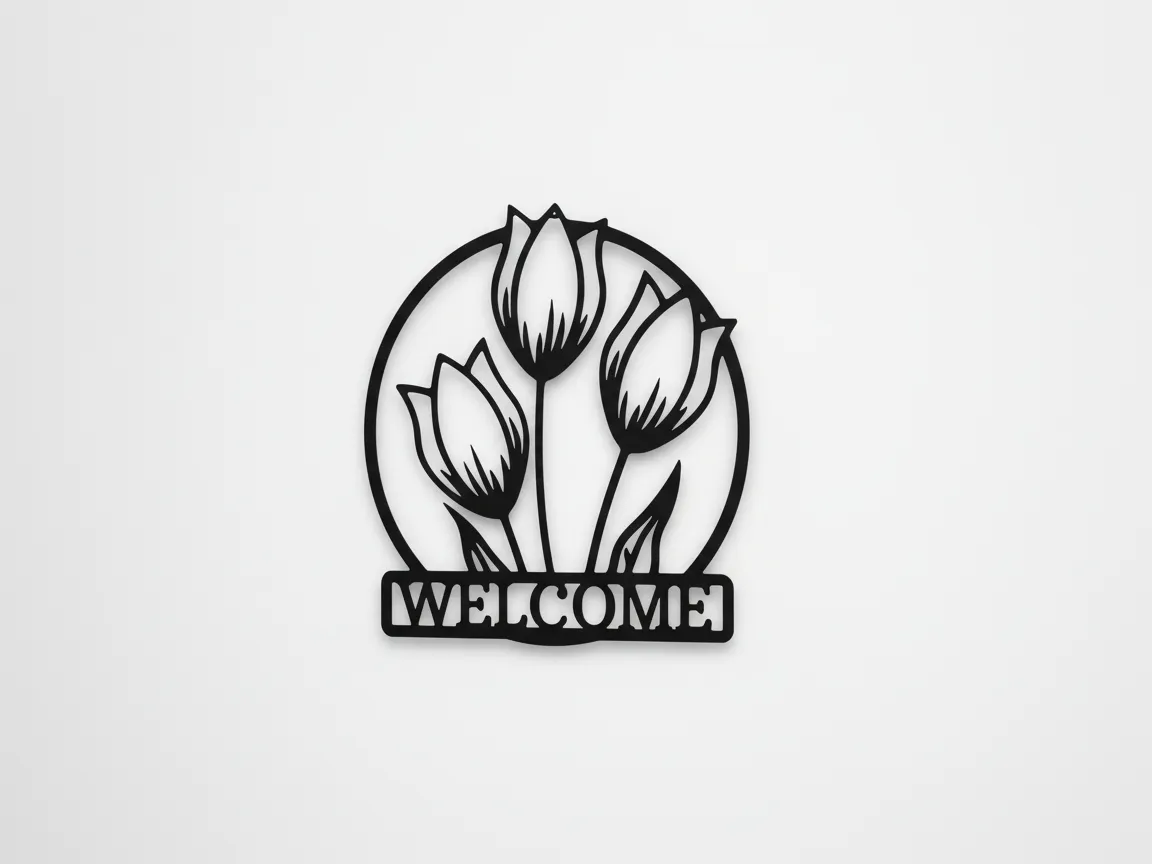 Laser Cut Welcome Sign with Tulip Flower Design welcome sign design