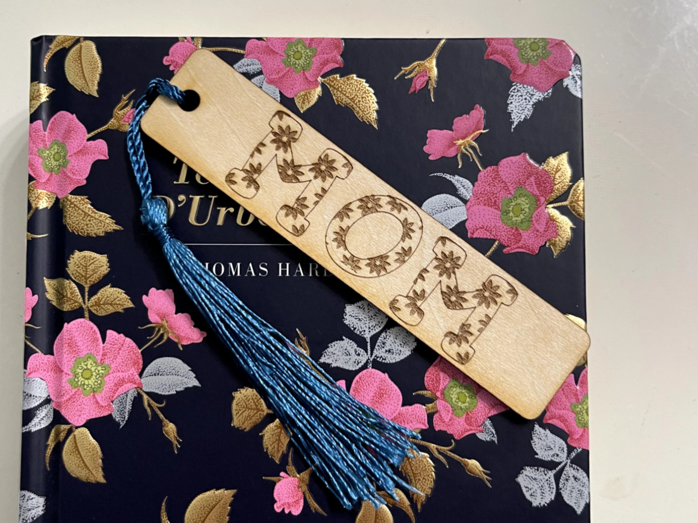 Wooden Bookmark MOM with Flowers christmas gift for mom design