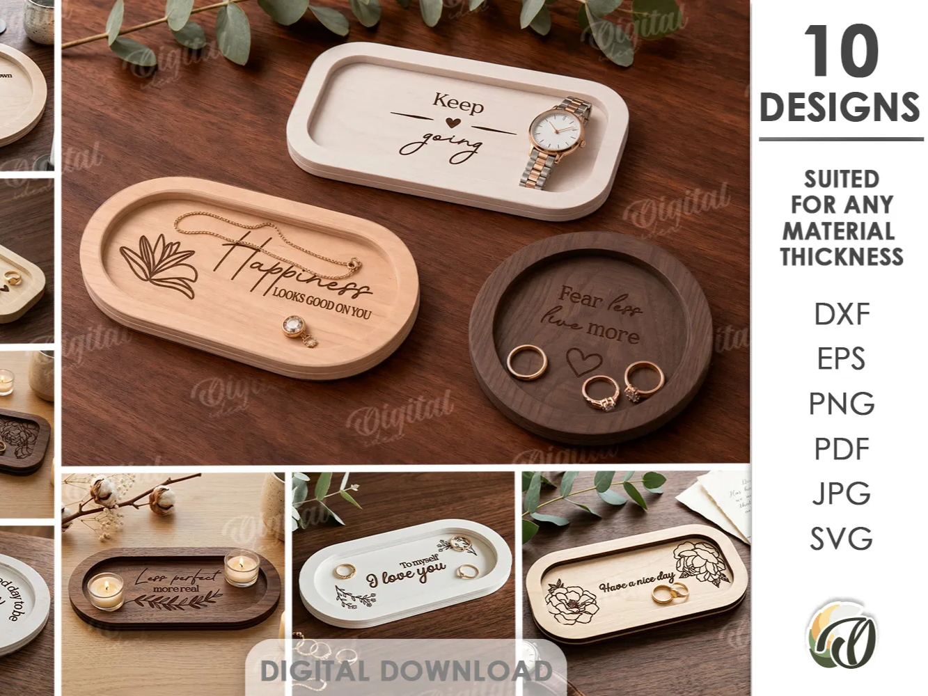 Laser-cut serving tray and trinket dish bundle with quotes