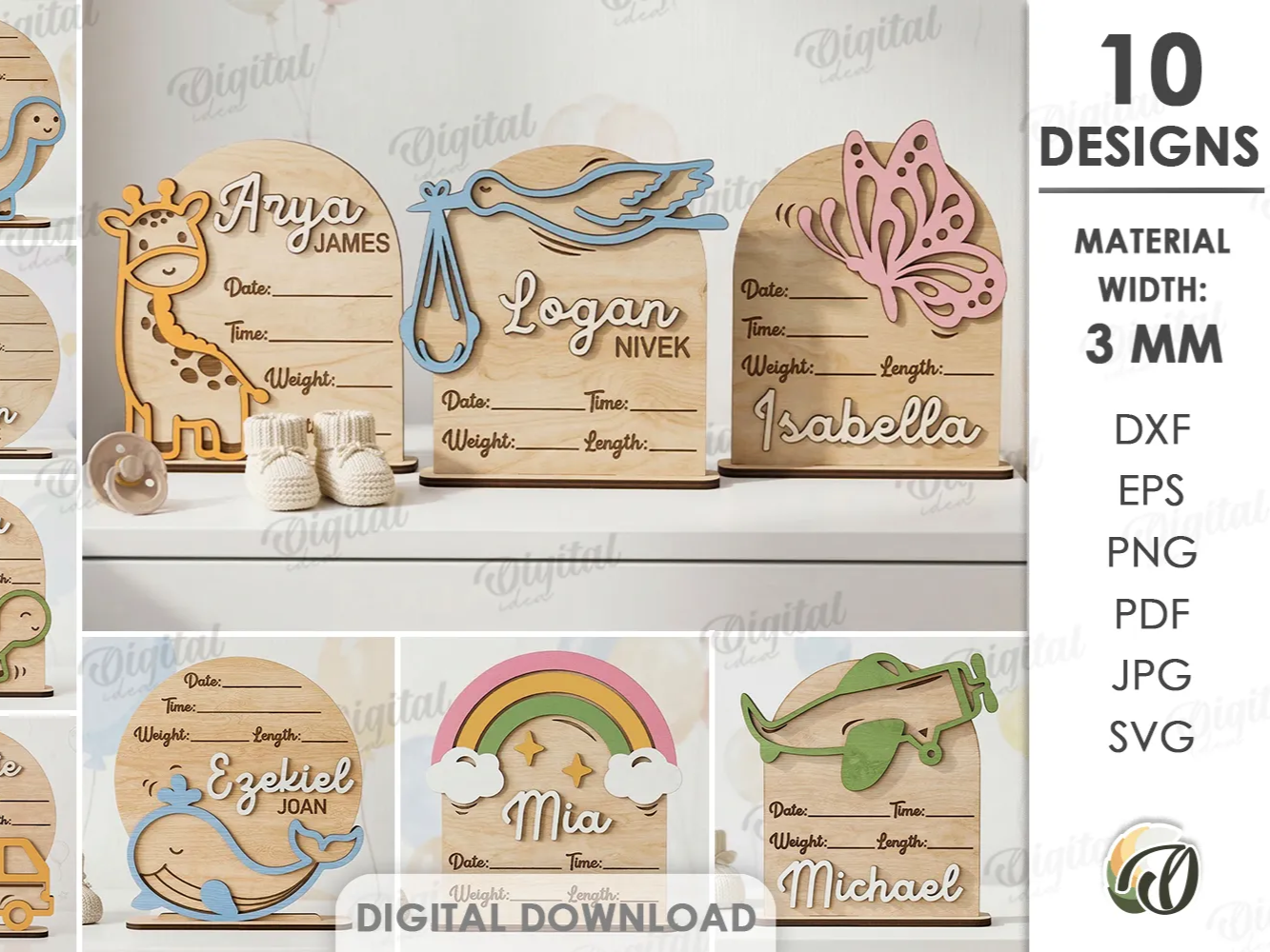 3D Personalized baby birth stats signs bundle. Nursery decor laser cut ...