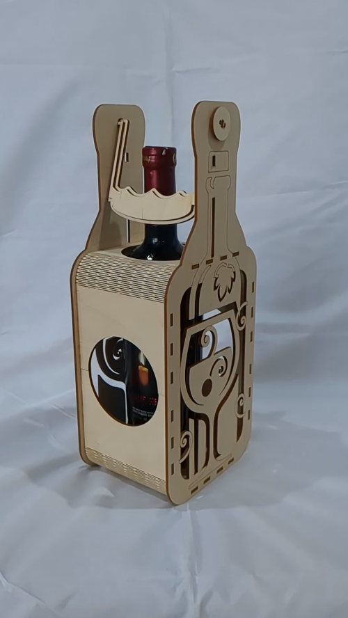 [Laser cut and engrave] Gift Wine Box, Greeting Bottle Holder, Laser Cut Template