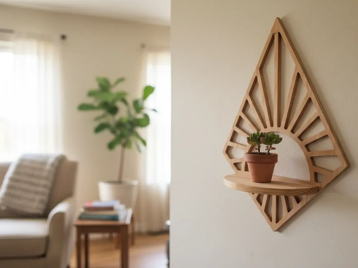 Modern geometric wall shelf with built-in planter