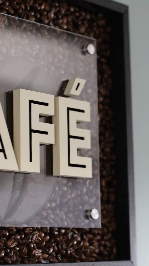 [Laser cut and engrave] Laser Cut Café Wall Art with Coffee Beans and Acrylic Panel