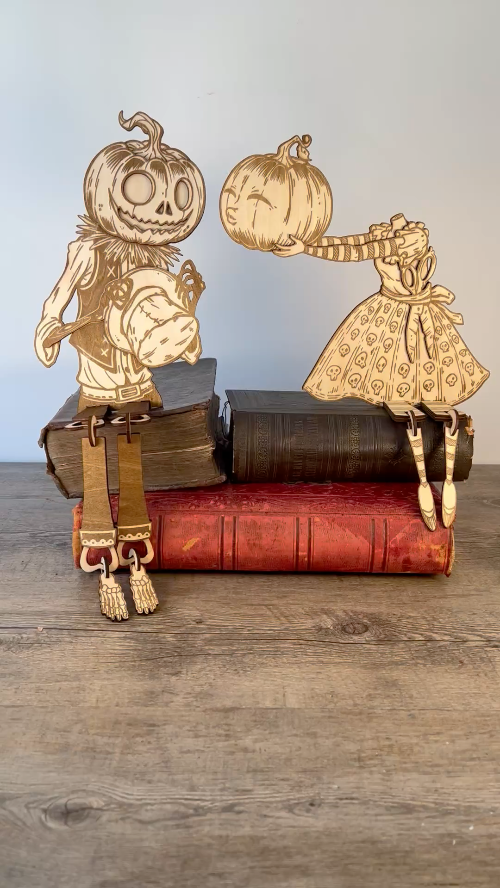 [Laser cut and engrave] Pumpkin Couple First Kiss | Romantic Halloween Laser Cut File Plywood 3mm