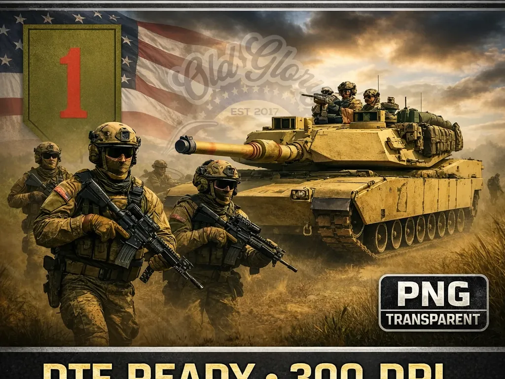 1st Infantry Tank PNG, Patriotic Military DTF Design, Army Veteran Shirt Graphic — free patriotic DTF shirt print design on Atomm