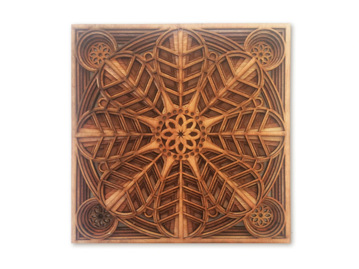 Layered Wooden Mandala Flower wall art with geometric patterns flower craft idea