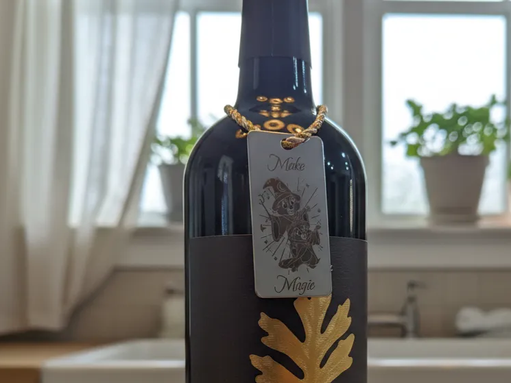 "Make Magic": etiqueta de regalo para botella de vino, grabada en acero inoxidable