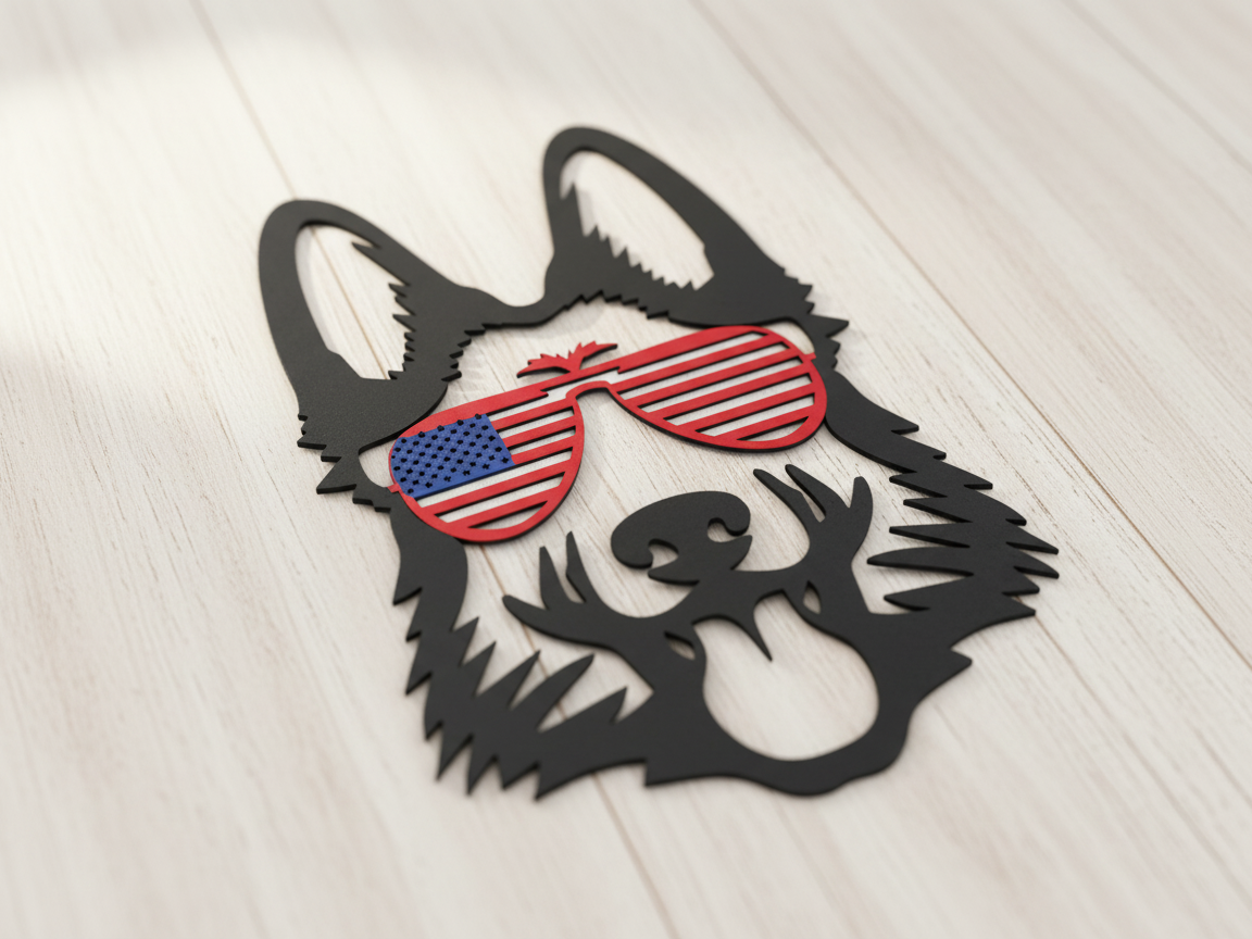 Laser Cut German Shepherd Dog With American Flag Sunglasses — free American flag wall art project file on Atomm