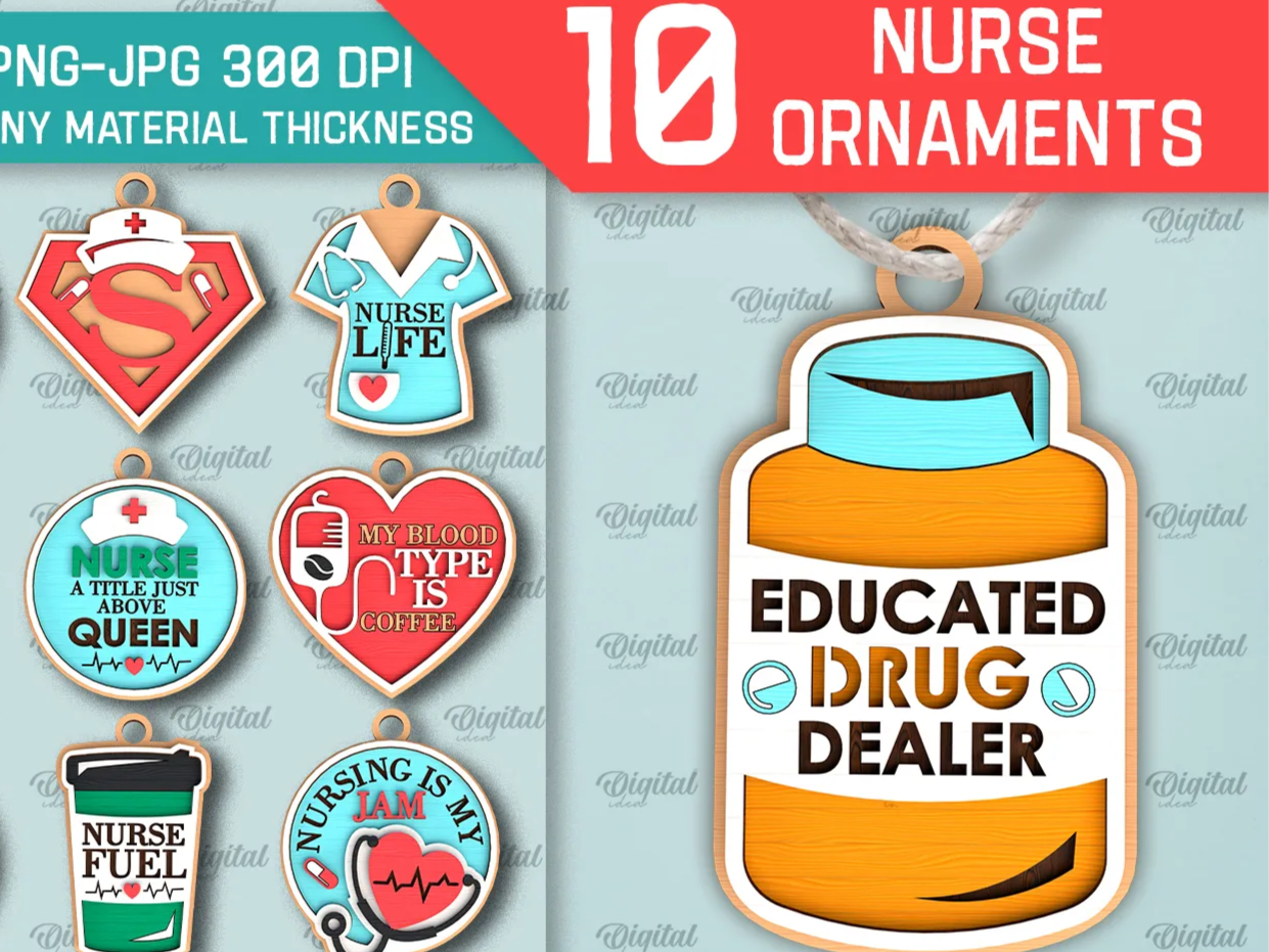 3D nurse ornaments bundle laser cut wooden nurse decor gift
