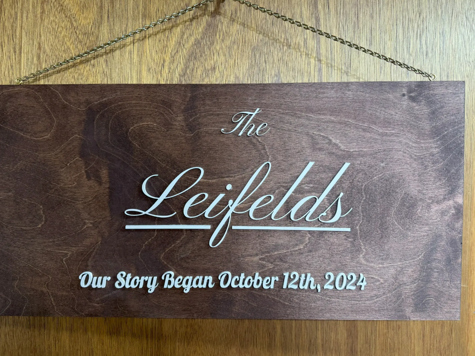 Lasergeschnittenes individuelles Familiennamen-Schild The Leifelds Oktober 2024