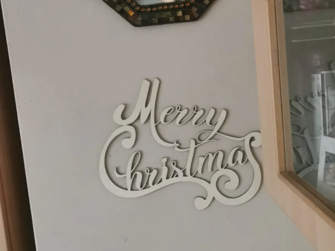 Simple wooden merry christmas mantel sign