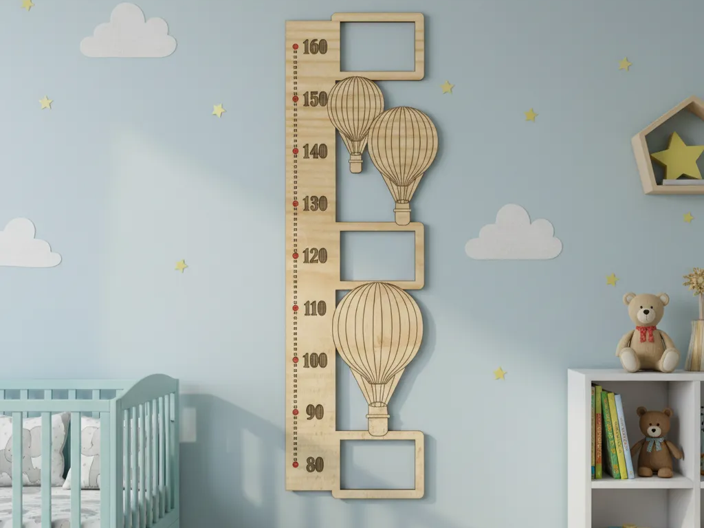 Growth Chart Ruler with Photo Frames Laser Cut. Hot Air Balloon Design ...