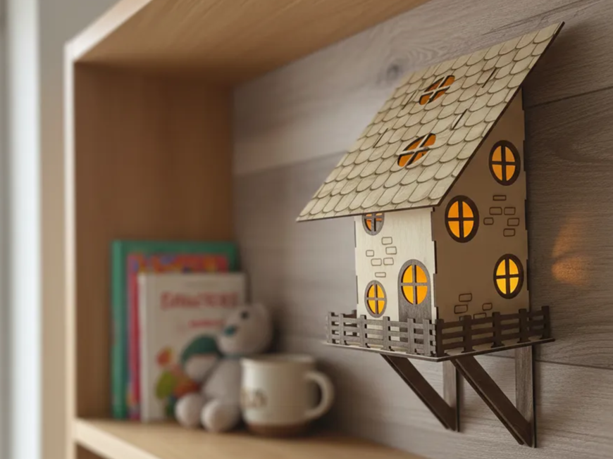 Podsvícená nástěnná lampa ve tvaru domku