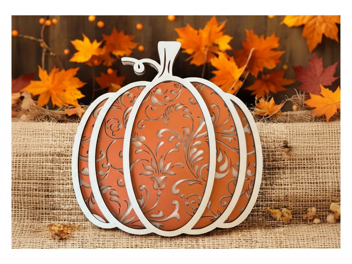 Decorazione murale autunnale a zucca decorativa a 3 strati tagliata al laser - vero progetto zucca Atomm
