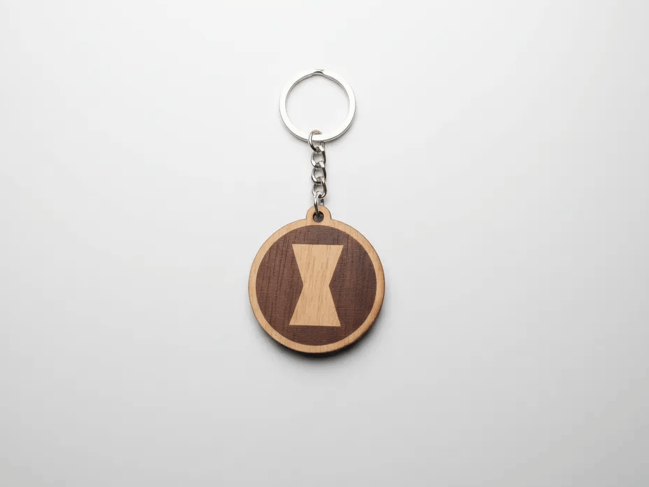 Black Widow hourglass emblem wooden keychain gift idea