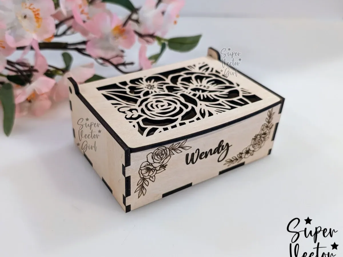 Floral laser-cut wooden jewelry box gift for elderly women