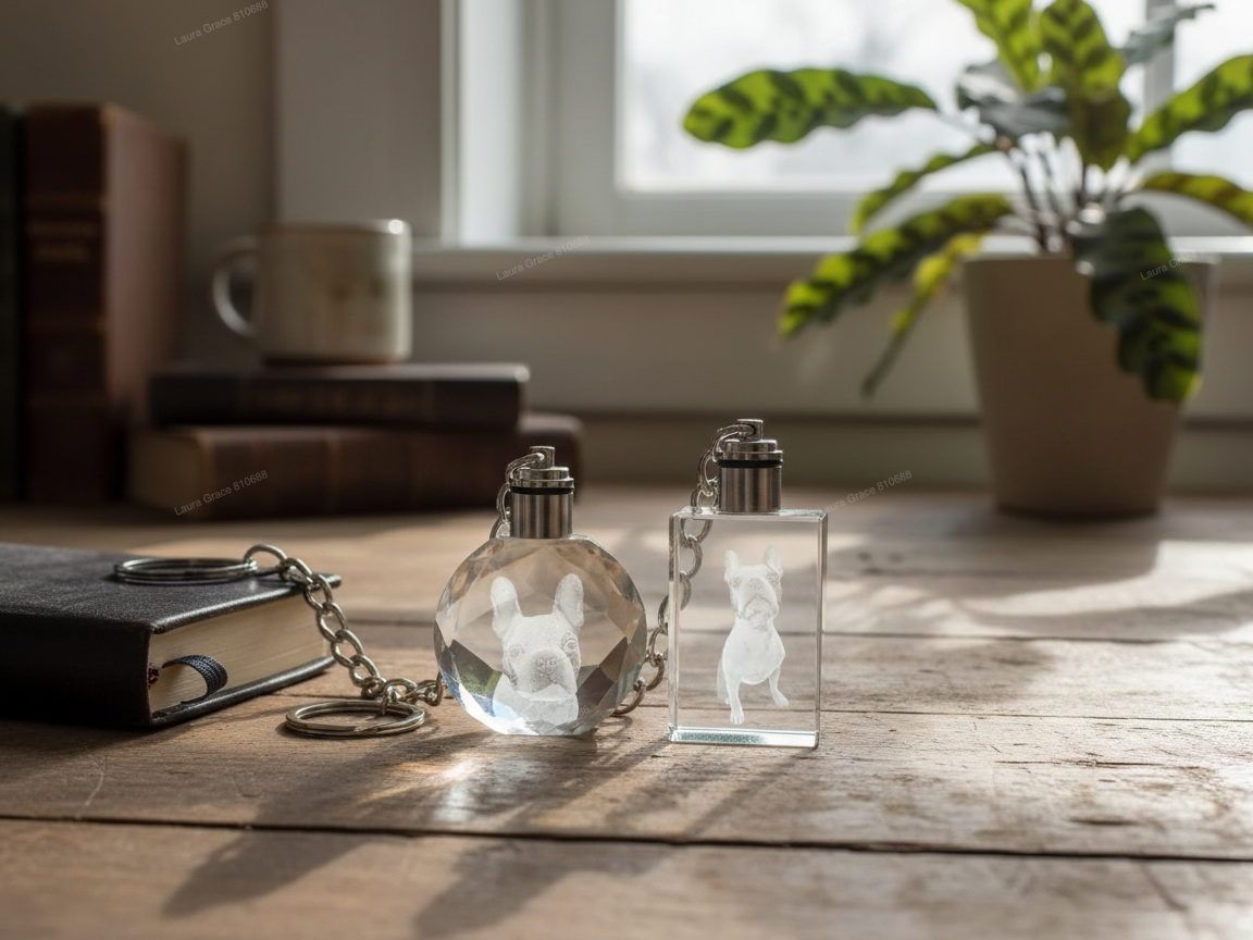 Light-up crystal keychains with Frenchton portrait | Free Files