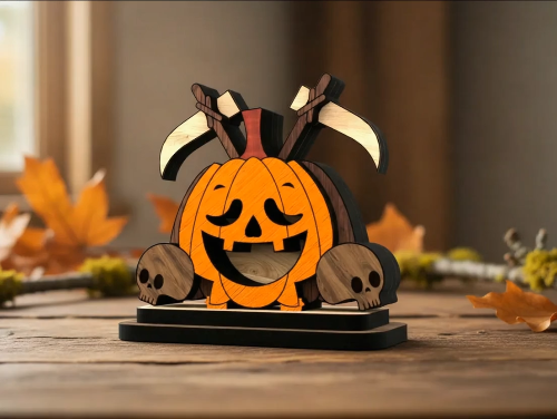 [Laser cut and engrave] Halloween Pumpkin Figurine – Wooden Jack-o’-Lantern Decor