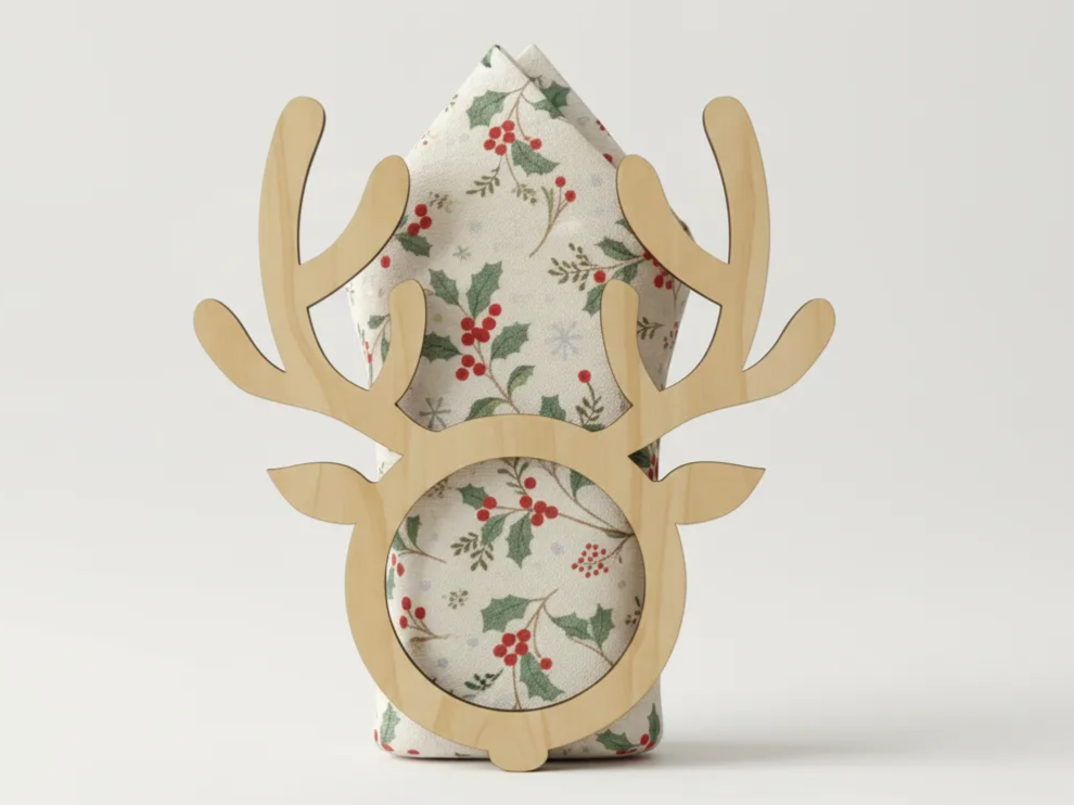 Laser Cut Wooden Reindeer Napkin Holder Christmas Table Decor