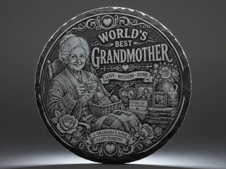 "World's Best Grandmother" Round Slate Plaque gift design