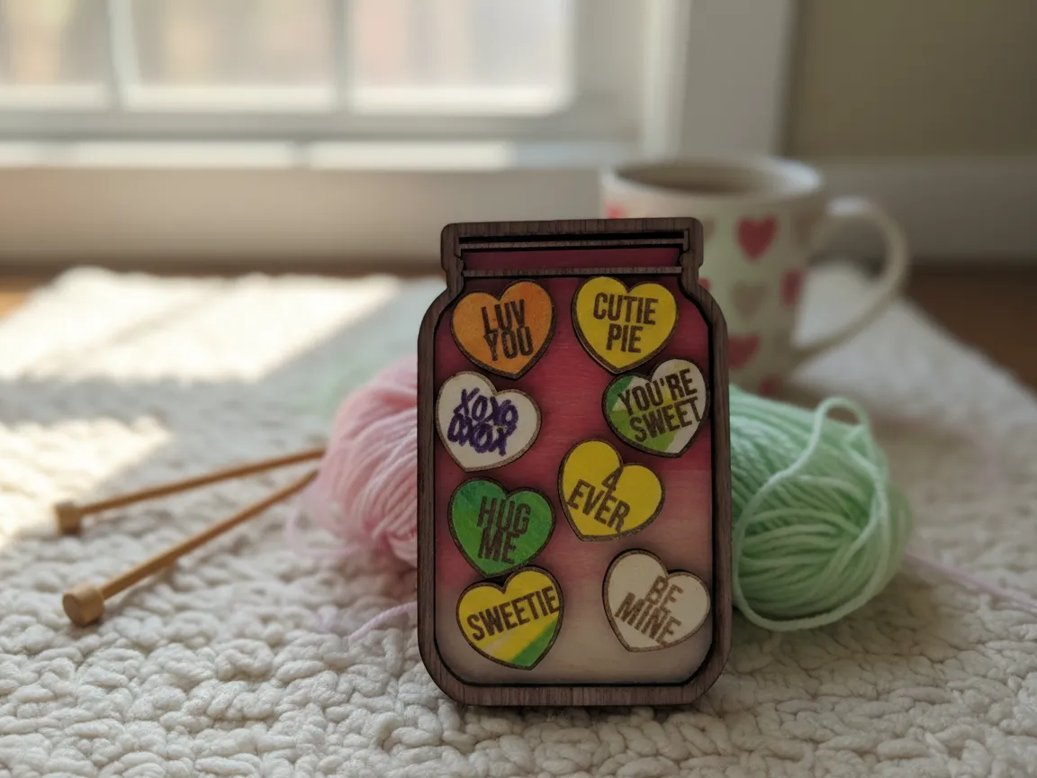 Wooden Mason Jar Filled with Valentine Hearts