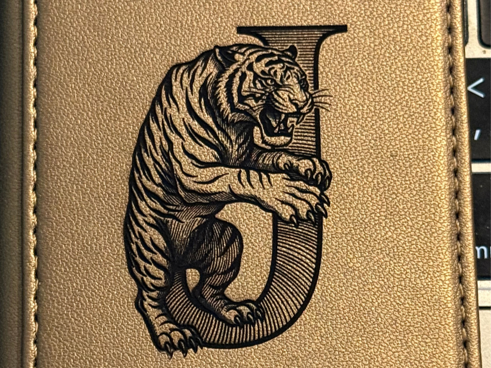 J Tiger Monogram on Leather Wallet personalized gift for him idea
