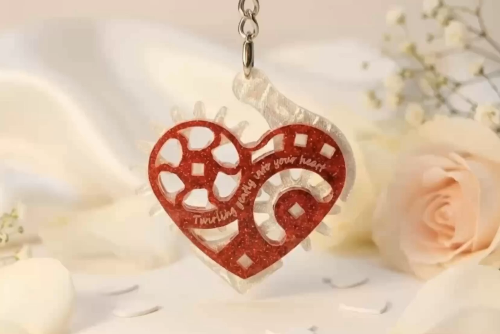 [Laser cut and engrave] Laser Cut Red and Clear Heart Keychain with Romantic Engraving