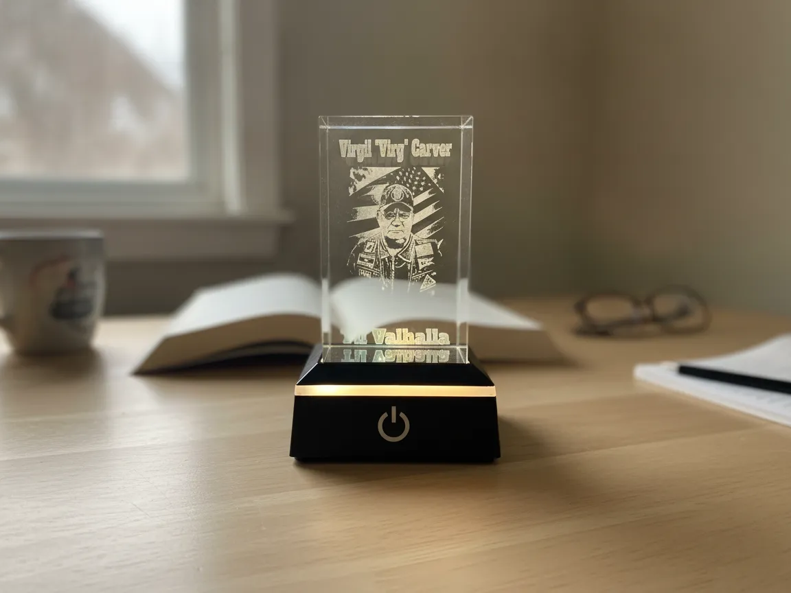 Memorial Crystal Block with LED Light Base memorial sympathy gift design