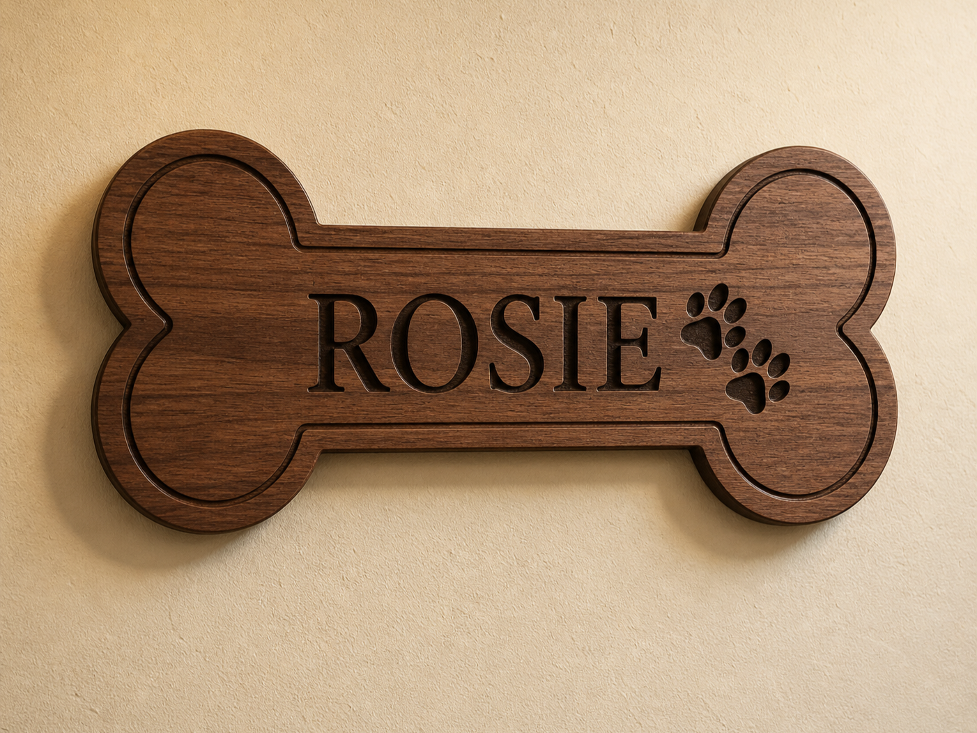 2-Layer Bone-Shaped Pet Name Sign with Paw Print pet name plate design