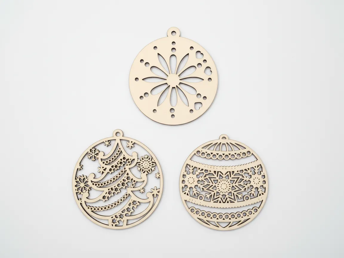 Laser cut snowflake and tree ornament set for Christmas window