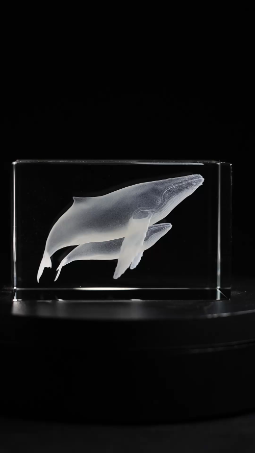 [Laser cut and engrave] Gravure interne 3D - Bloc en cristal avec baleine et baleineau