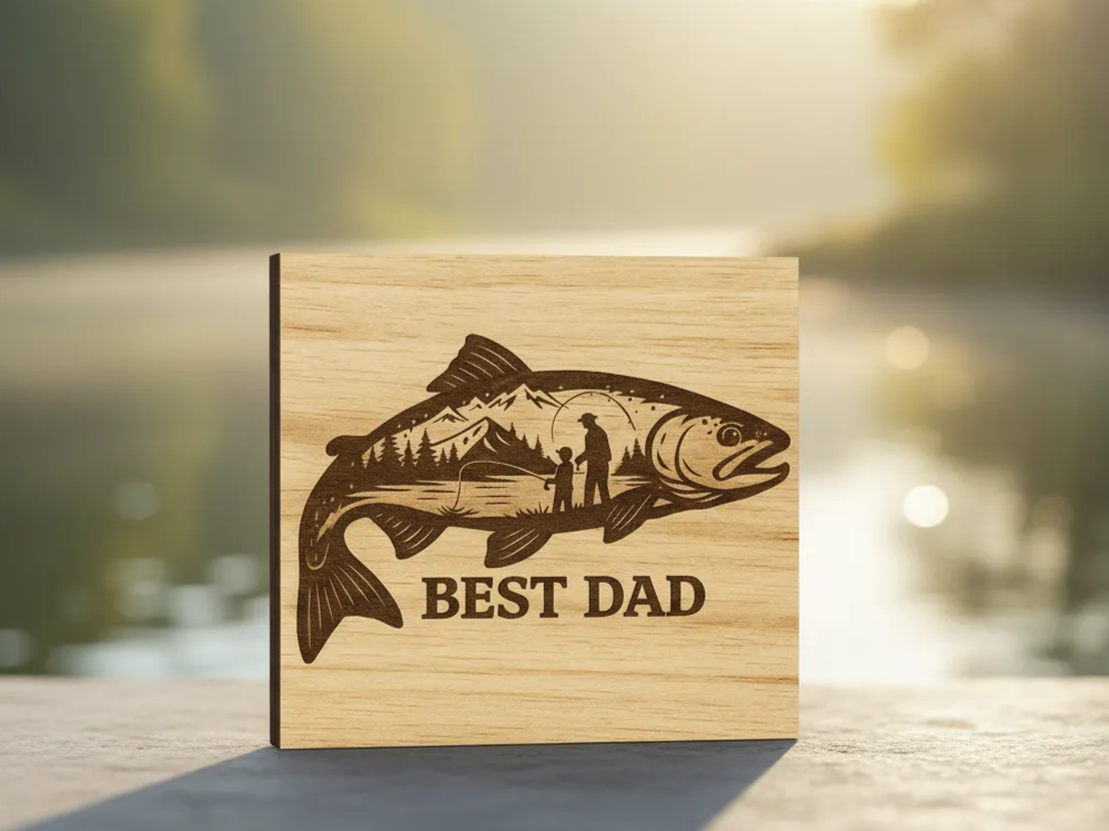 Laser Engraved Wooden Best Dad Fishing Plaque father's day gift design